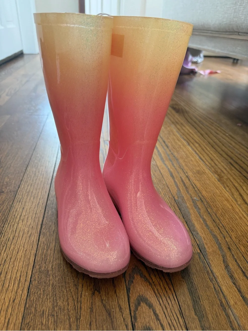 NWT Cat & Jack Kids' Ombre Pink to Orange Glitter Rain Boots